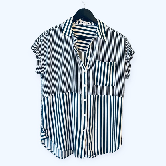 Striped Short Sleeve Button-Up Shirt - Picture 1 of 5